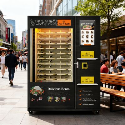 24-uurs zelfbediening fastfood lunchbox vending machine met staal deurframe en dubbele magnetron verwarming functie