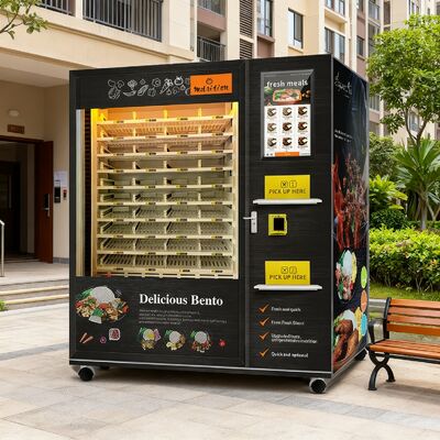 Kleurstaalplaat schuim isolatie doos, grote capaciteit dubbele magnetron verwarming, intelligente touchscreen warm voedsel vending machine