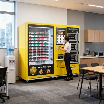 32 inch touchscreen grote capaciteit semi-automatische lunchbox machine met 3 magnetronen, aanpasbare stickers voor de hele machine