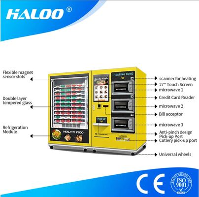 32 inch touchscreen grote capaciteit semi-automatische lunchbox machine met 3 magnetronen, aanpasbare stickers voor de hele machine