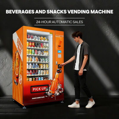 Haloo 21,5-inch drank- en snackautomaat met een capaciteit van 360 producten, een anticondens glazen deur en een stevige en duurzame constructie.